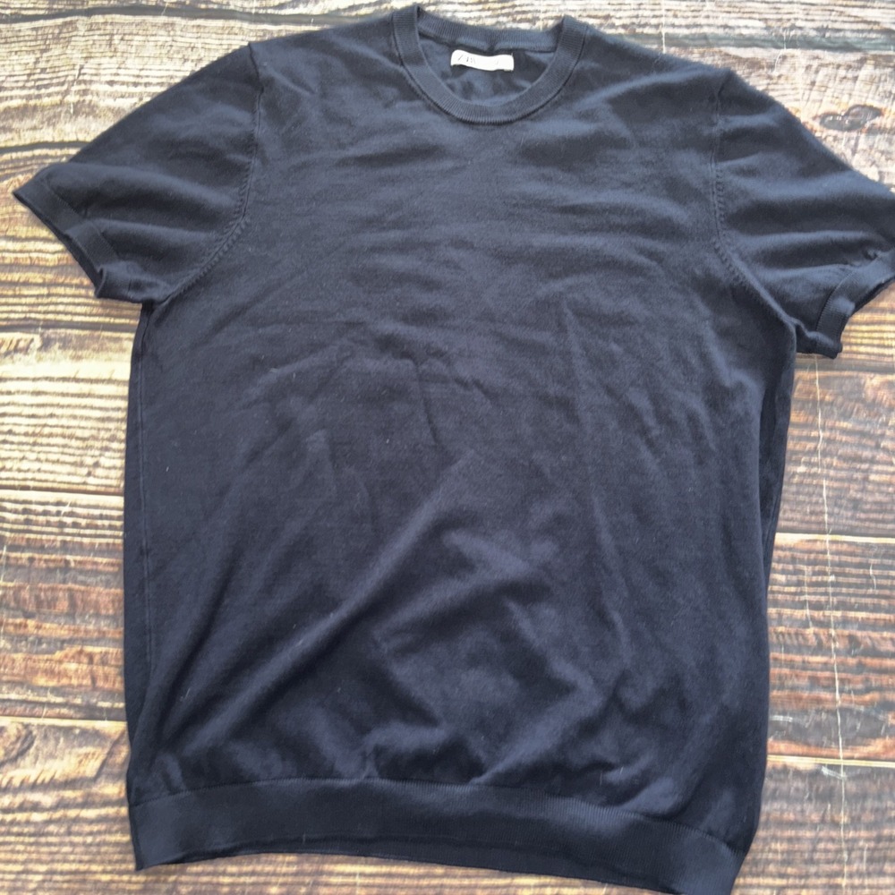 Zara Womens Navy Blue Viscose Blend Short Sleeve Pullover - Picture 5 of 8